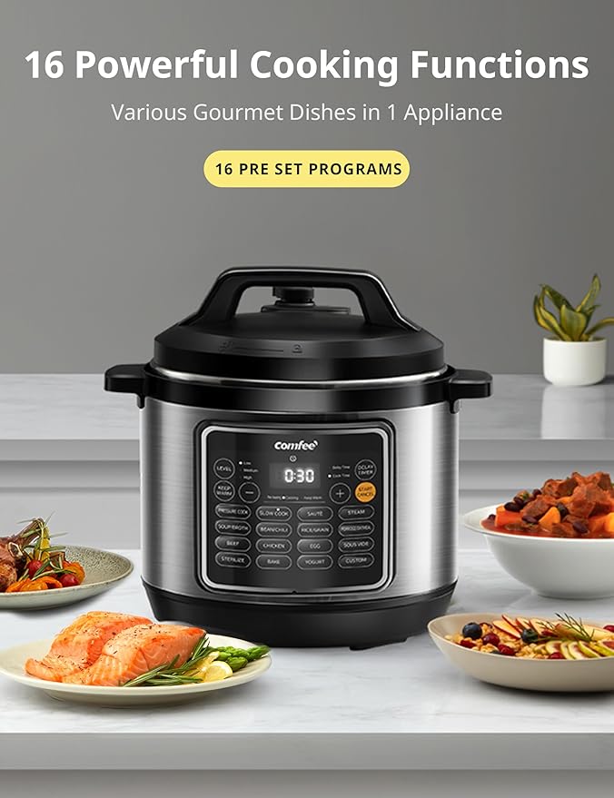 Open Box Deal – COMFEE’ 8-Quart Multi-Functional Pressure Cooker with 16 Cooking Presets and Healthy Ceramic Inner Pot (Like New Condition)